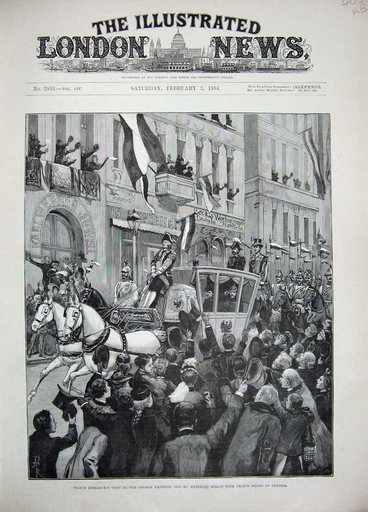 Antique Old Print 1894 Prince Bismarck Henry Prussia German Emperor Train 19th