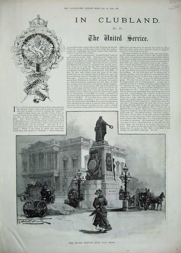 Old Antique Print 1894 United Service Club Pall Mall Card-Room Staircase 19th