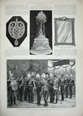 Original Old Antique Print 1894 Royal Wedding Coburg Cake Railway Tiara German