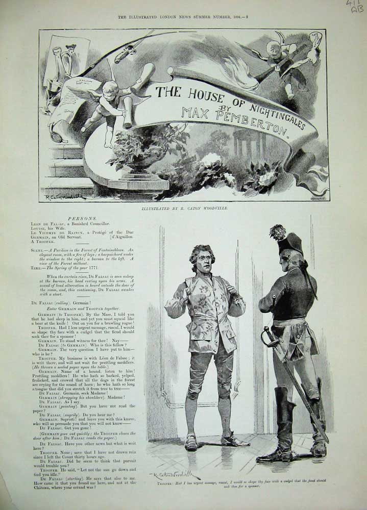 Antique Old Print 1894 House Nightingales Max Pemberton Theatre Woodville 19th