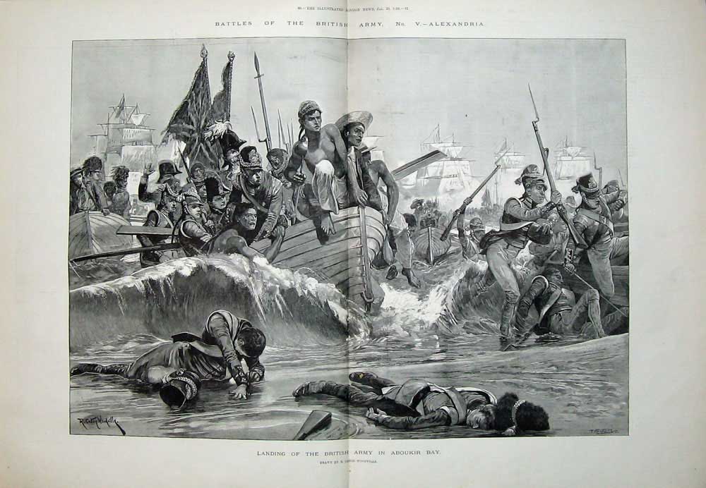 Original Old Antique Print 1894 British Army Aboukir Bay Siers War Highlanders