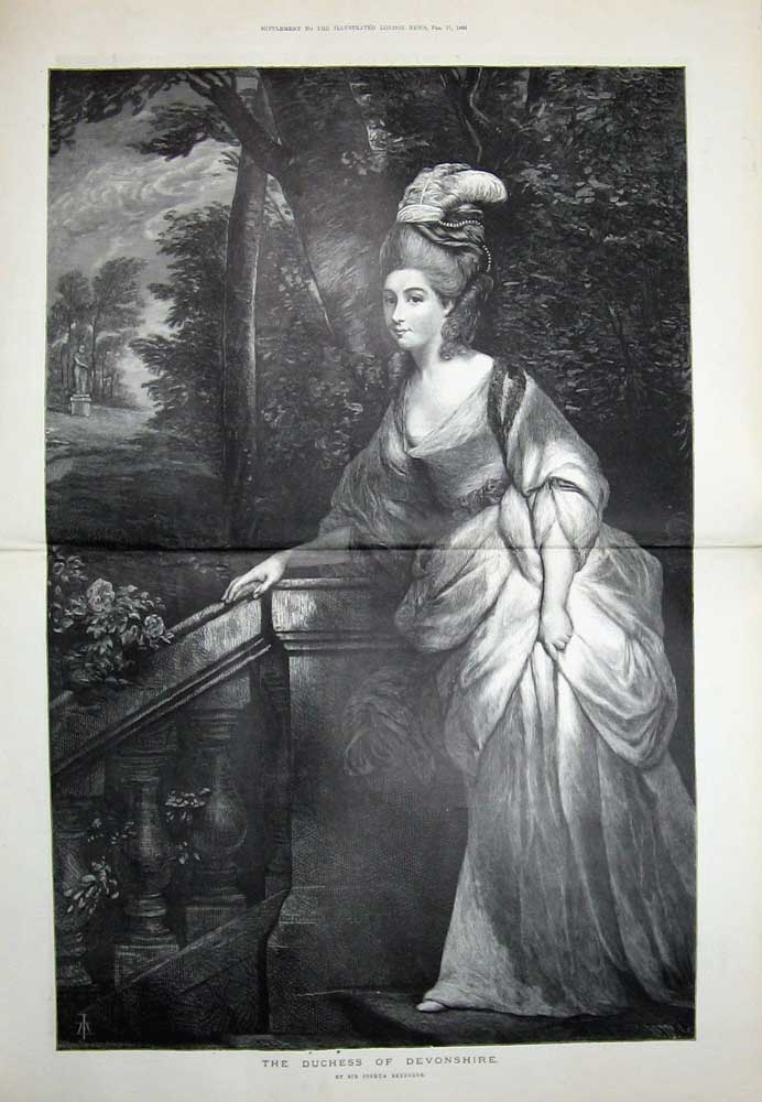 Original Old Antique Print 1894 Portrait Duchess Devonshire Joshua Reyns Art