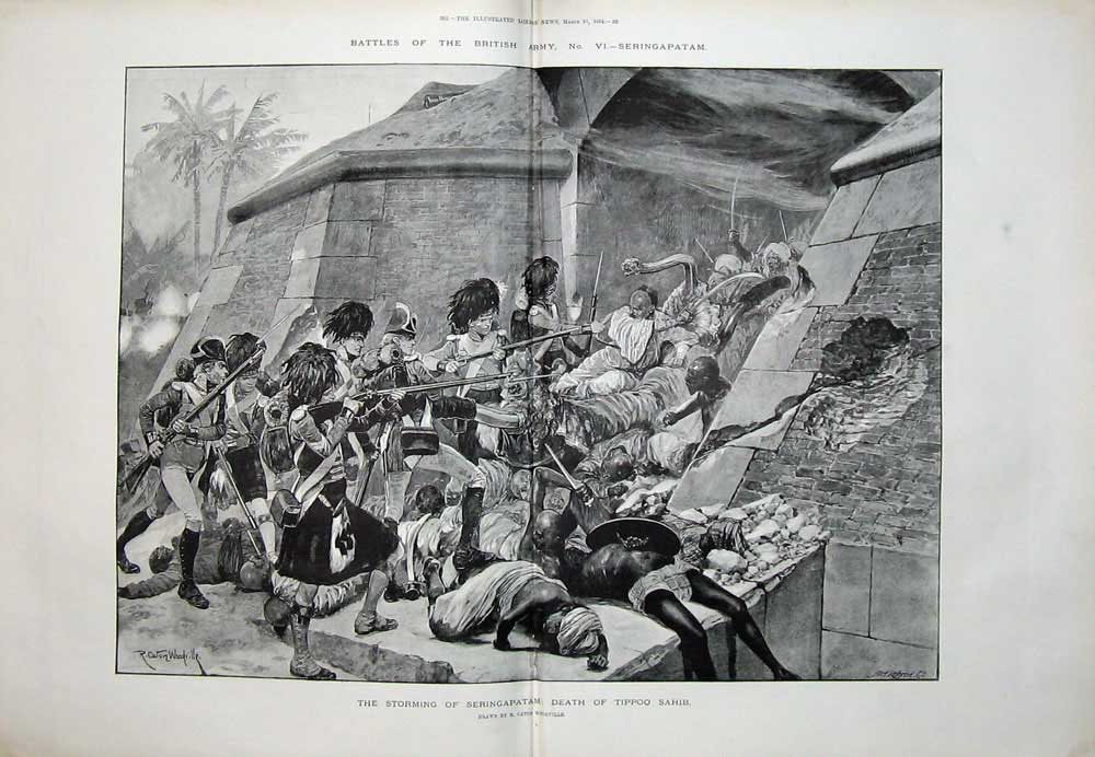 Antique Old Print 1894 Storming Seringpatam Death Tippoo Sahib War Graham 19th
