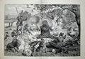 Antique Old Print 1894 Family Picnic Big Bear Animal Terror Country River 19th