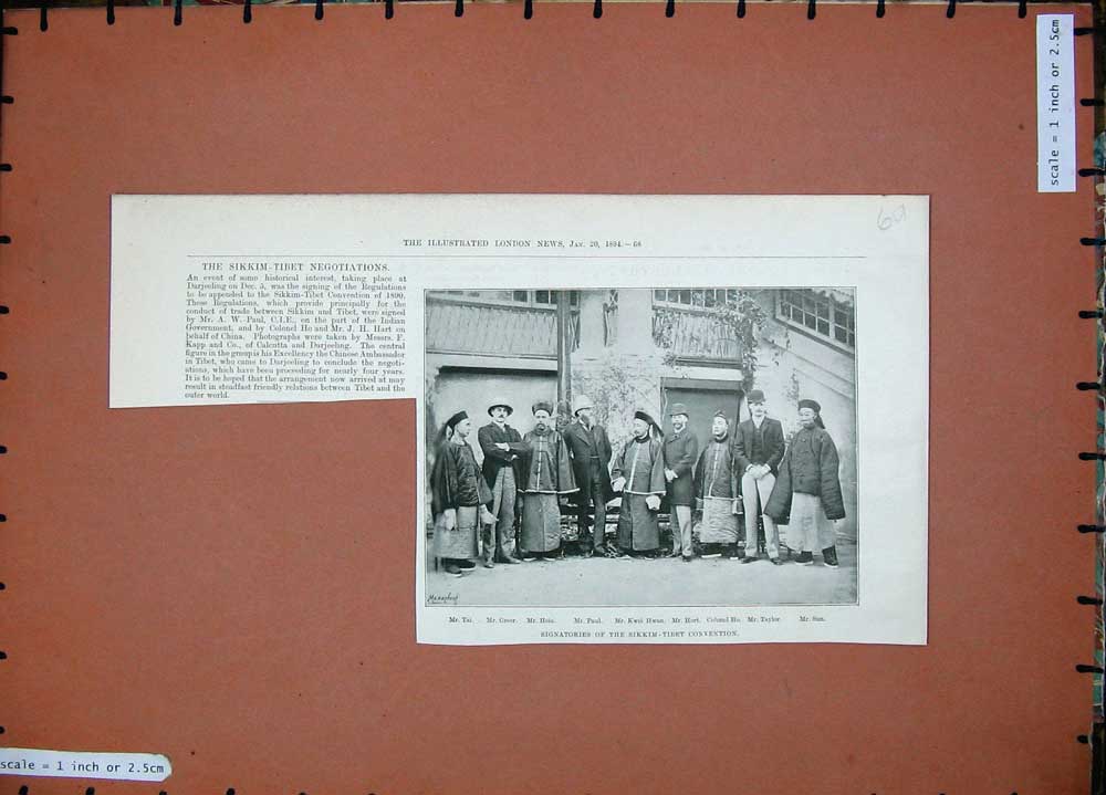 Old Antique Print 1894 Sikkim-Tibet Convention Greer Paul Hort Taylor Sun 19th