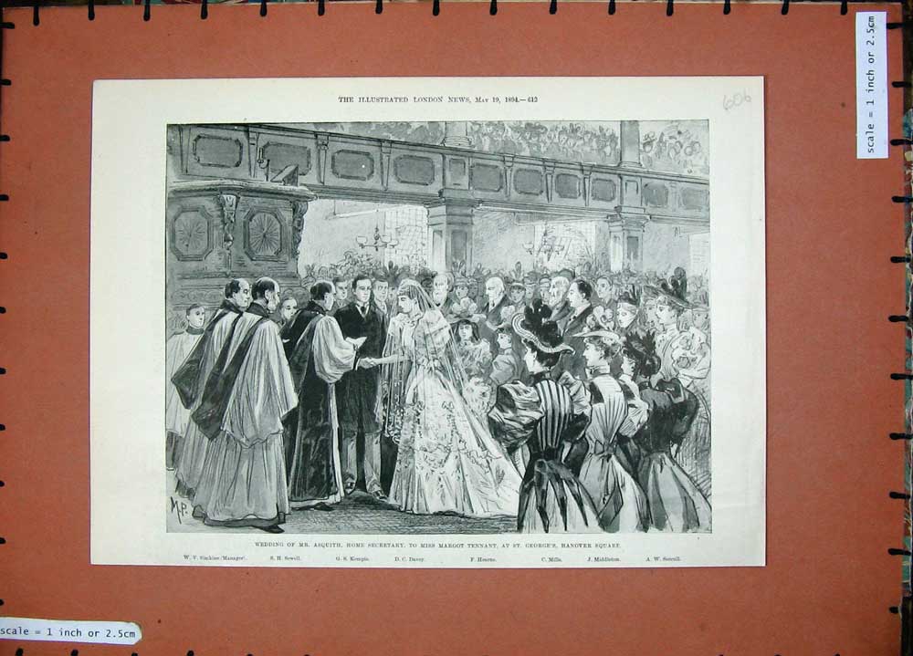 Old Antique Print 1894 Wedding Asquith Secretary Tennat Hanover George'S 19th