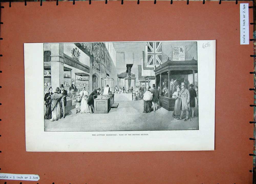 Original Old Antique Print 1894 Antwerp Exhibition British Section People 19th