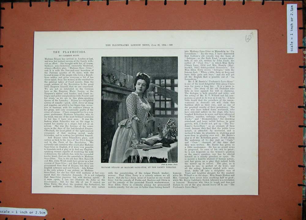 Old Antique Print 1894 Madame Rejane Sans-Gene Gaiety Theatre Photograph 19th
