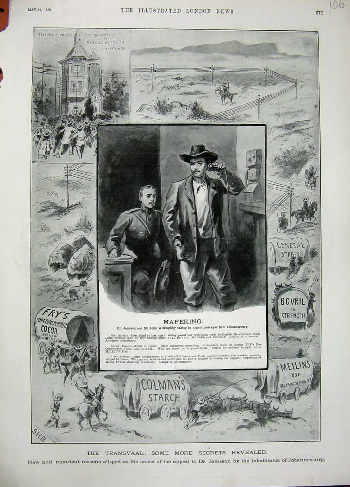 Old Antique Print 1896 Transvaal War Advertisement Bovril Colman'S Fry'S 19th