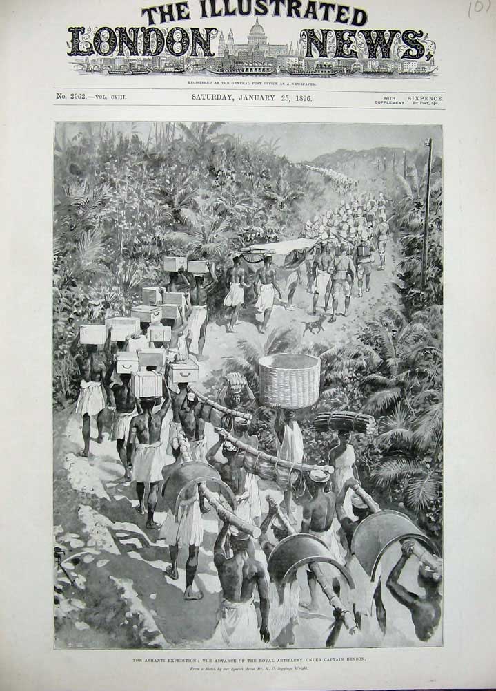 Old Antique Print 1896 Ashanti Expedition Royal Artillery Captain Benson 19th