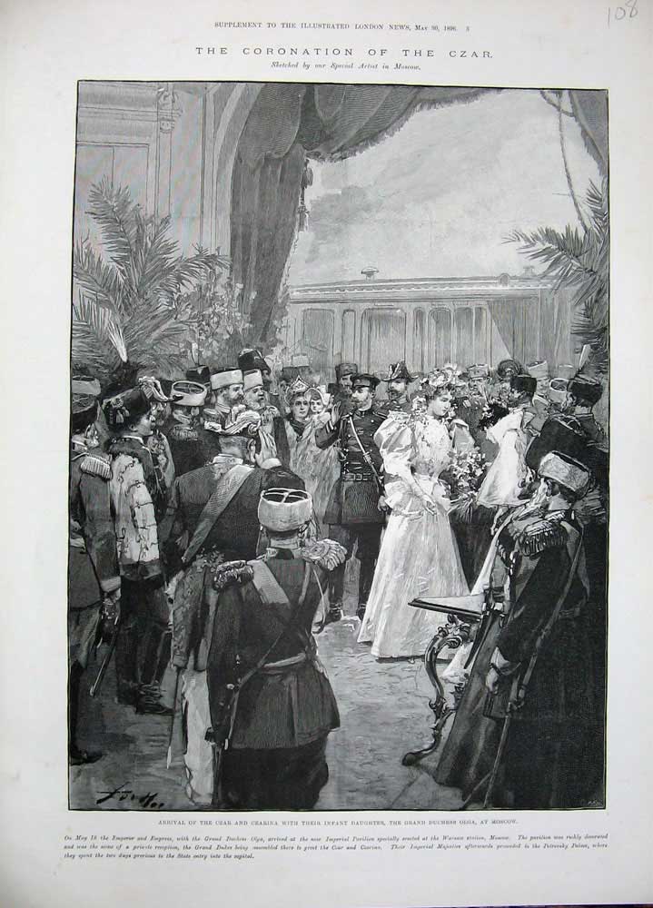 Old Antique Print 1896 Coronation Czar Czarina Baby Girl Duchess Moscow 19th
