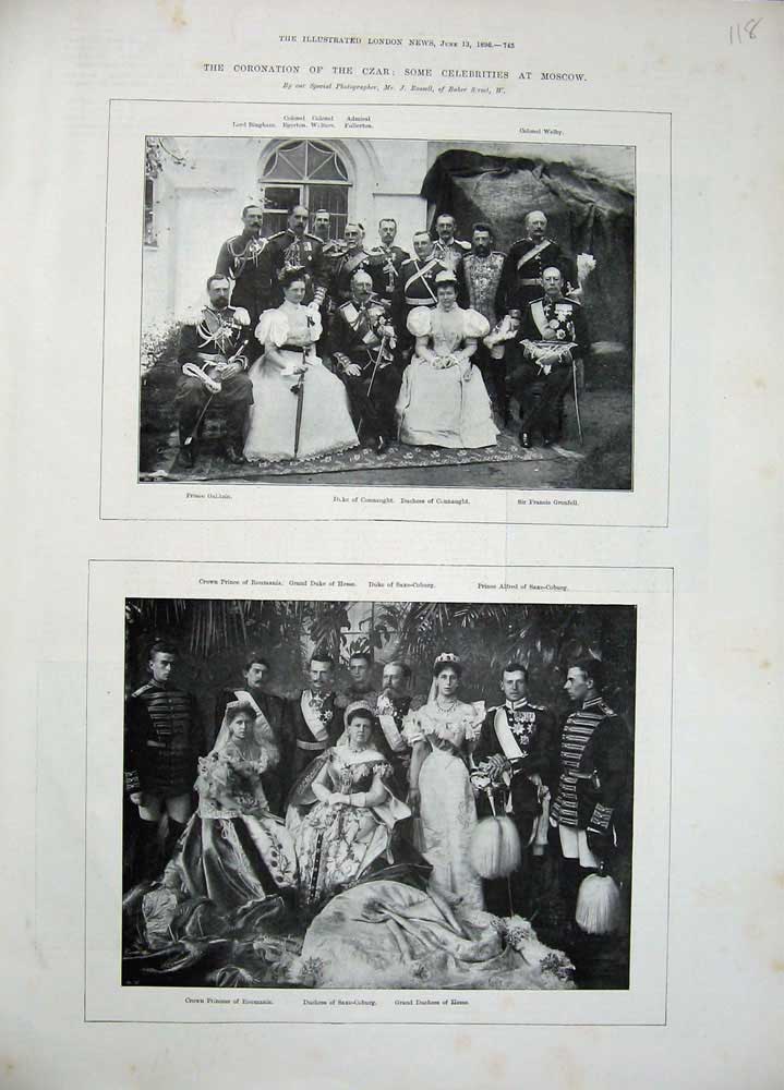 Original Old Antique Print 1896 Coronation Czar Moscow Prince Connaught Hesse
