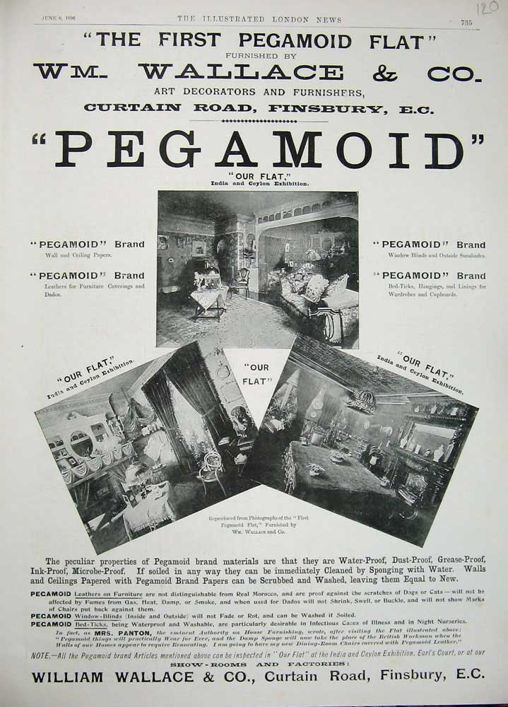 Old Antique Print 1896 Advertisement William Wallace Pegamoid Flat Brand 19th