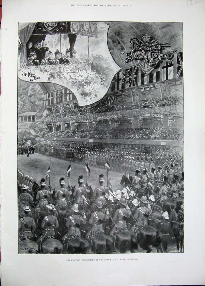 Original Old Antique Print 1896 Military Tournament Agricultural Hall Islington