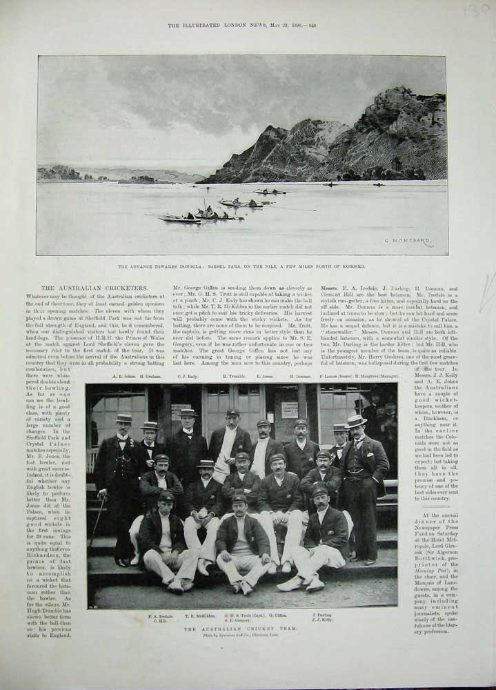 Old Antique Print 1896 War Troops Dongola Nile Australian Cricket Sport 19th