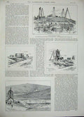 Old Antique Print 1896 Petroleum Wells Derrick Buildings Roumania Horse 19th