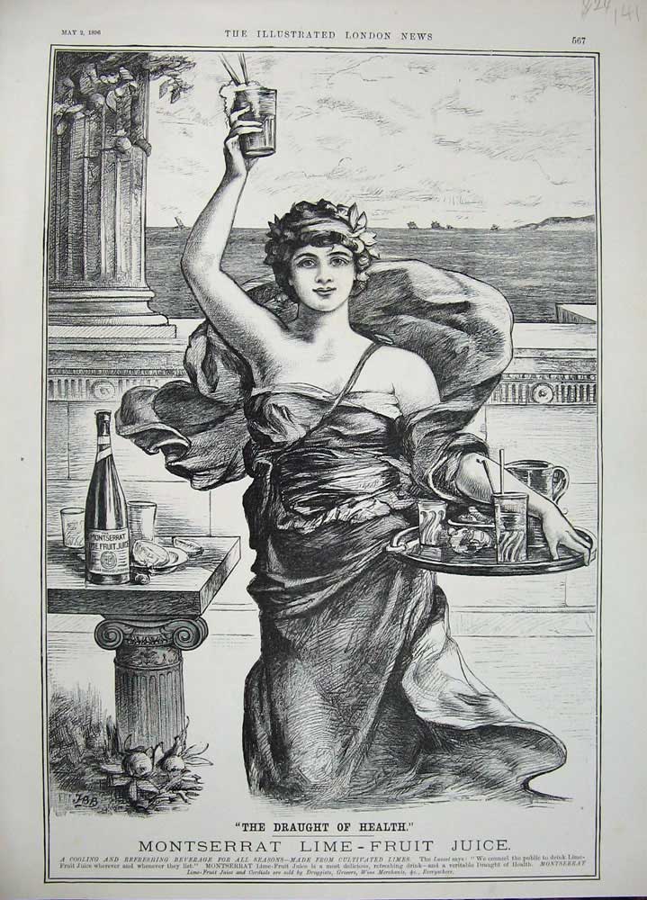 Original Old Antique Print 1896 Advertisement Montserrat Lime Fruit Juice Drink