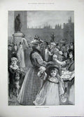 Old Antique Print 1896 Promrose Day Westminster Children Flowers London 19th