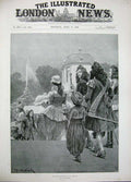 Original Old Antique Print 1896 Woodville Fine Art Royal Family Fountain People