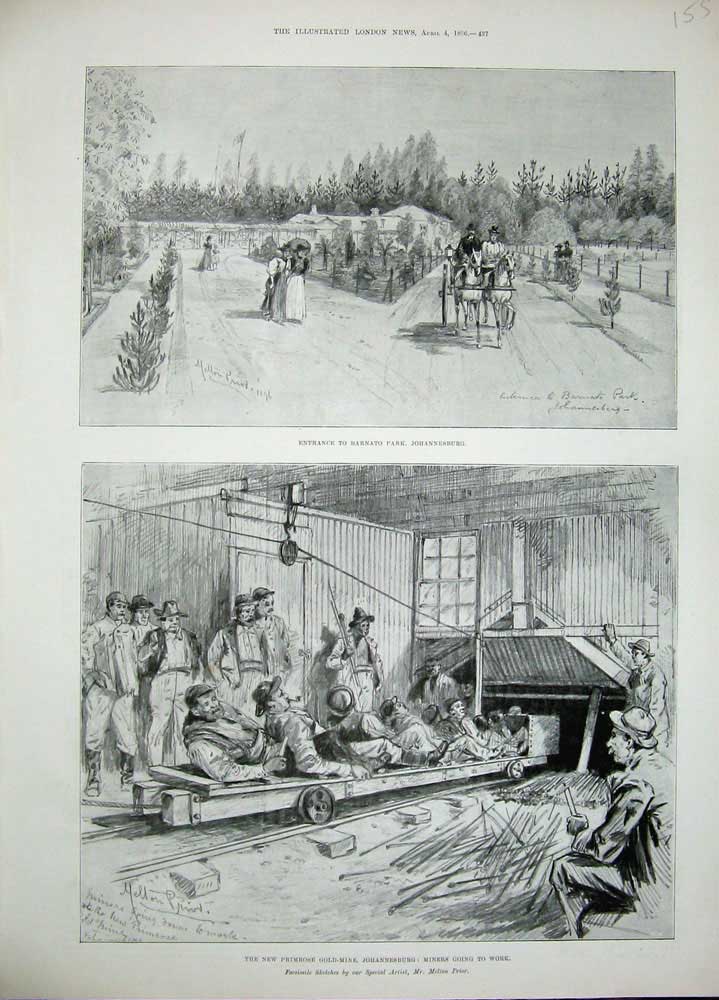 Original Old Antique Print 1896 Barnato Park Johannesburg Primrose GMining 19th