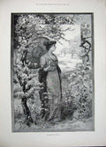 Original Old Antique Print 1896 Fine Art Spring Lady Flowers Country Trees 19th