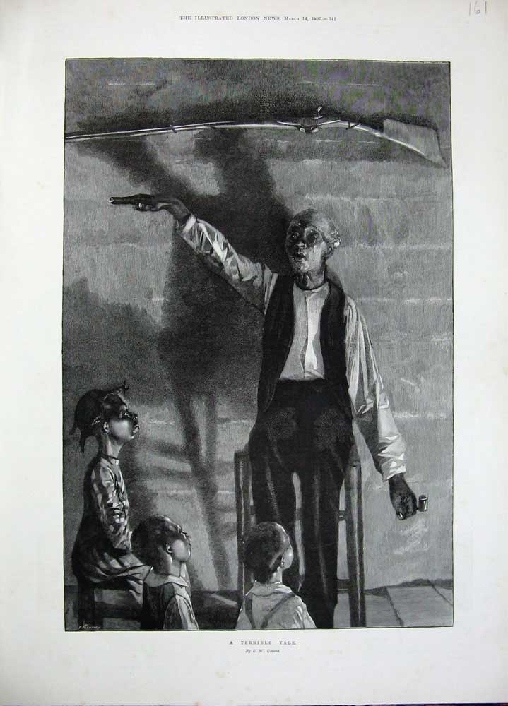 Original Old Antique Print 1896 Fine Art Gerard Man Story Children Victorian