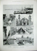 Original Old Antique Print 1896 Insurrection Cuba Havana Cathedral Prado Palms