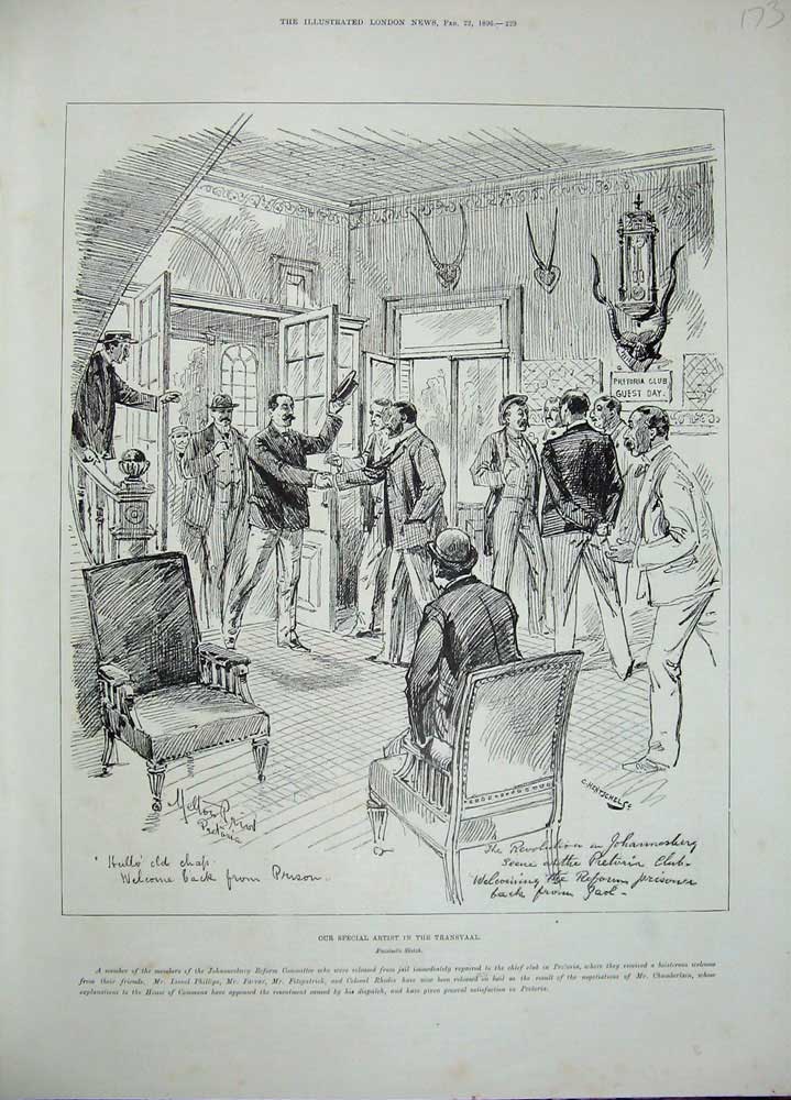 Old Antique Print 1896 War Transvaal Facsimile Sketch Melton Prior Africa 19th