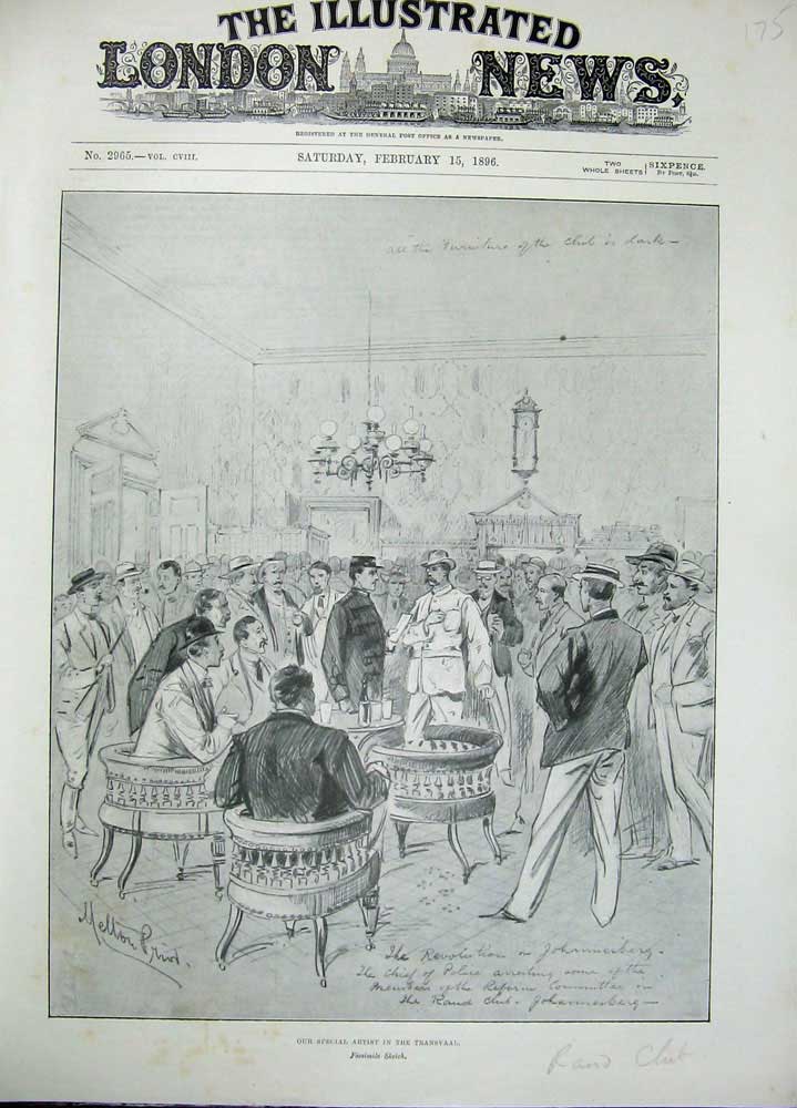 Old Antique Print 1896 War Transvaal Facsimile Sketch Men Meeting Prior 19th