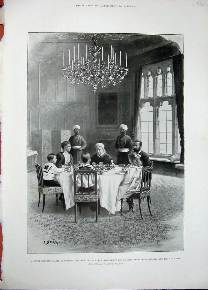 Original Old Antique Print 1896 Royal Luncheon Party Windsor Queen Battenberg