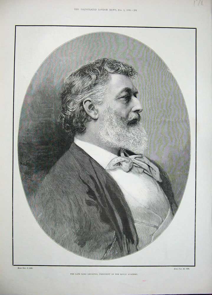 Old Antique Print 1896 Portrait Lord Leighton President Royal Academy Man 19th