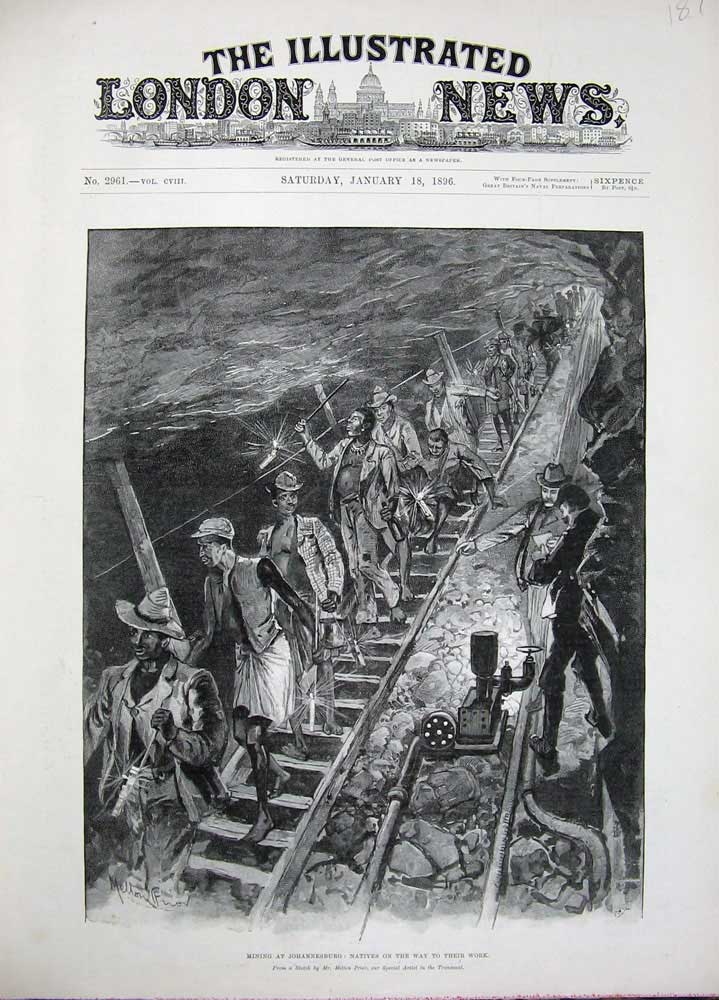 Old Antique Print 1896 Mining Johannesburg Natives Railway Track Africa 19th