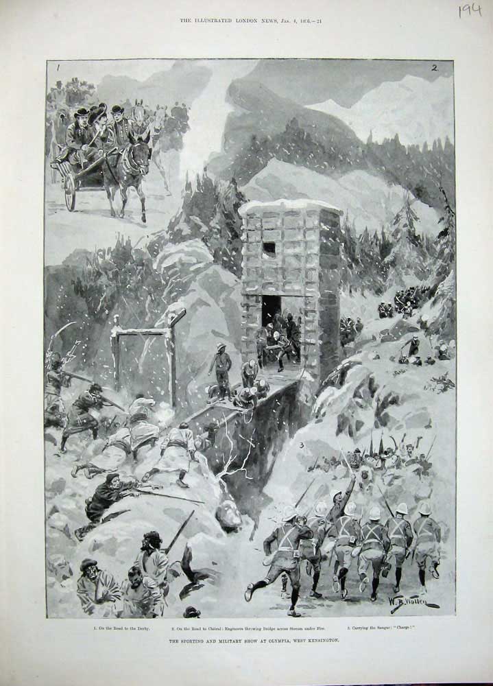 Original Old Antique Print 1896 Sporting Military Tournament Olympia Kensington