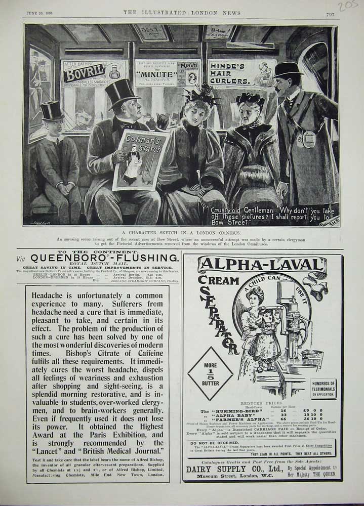 Old Antique Print 1896 Advertisement Omnibus Dairy Cream Queenboro Mail 19th