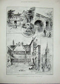 Original Old Antique Print 1896 Royal Agricultural Show Leicester Jewry Tower