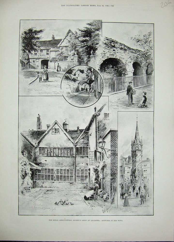Original Old Antique Print 1896 Royal Agricultural Show Leicester Jewry Tower
