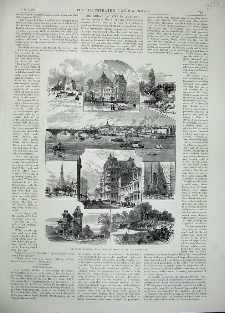 Old Antique Print 1896 St Louis Missouri America Cyclone Court Barracks 19th