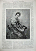 Original Old Antique Print 1896 Portrait Pastel Miss Carlisle Lady Woman 19th
