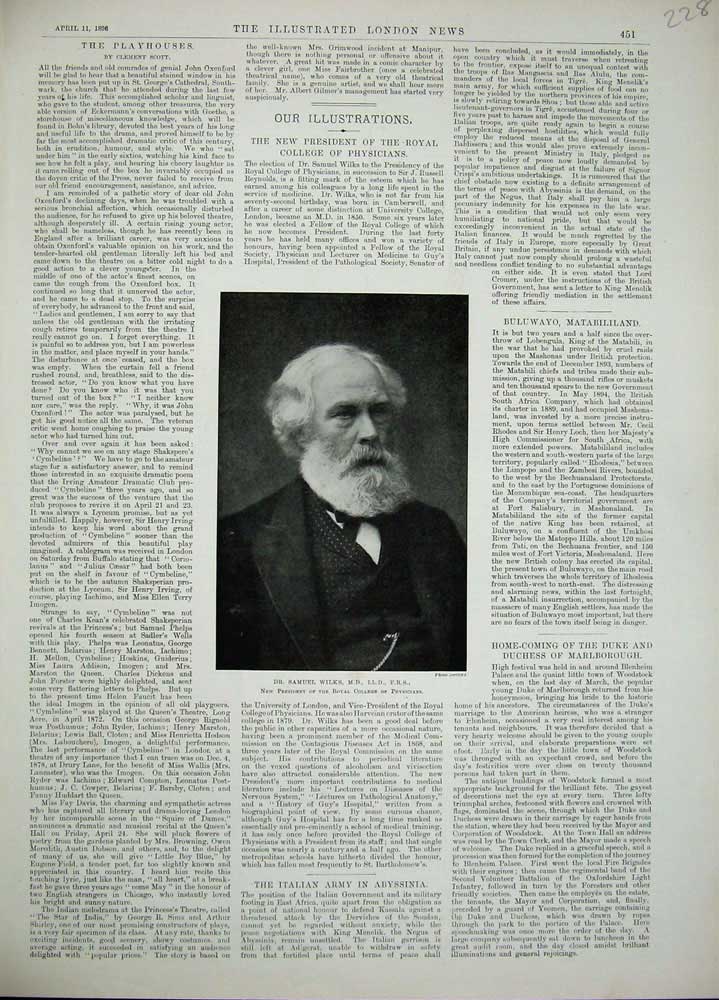 Old Antique Print 1896 Portrait Dr Samuel Wilks Royal College Physicians 19th