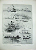 Original Old Antique Print 1896 Oxford Cambridge Boat Race Temple Pier Sport