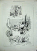 Original Old Antique Print 1896 Coaching Inns Waltham Newbury Huntington 19th