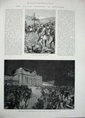 Old Antique Print 1896 Troops Railway Station Milan Italy Natives Wires 19th