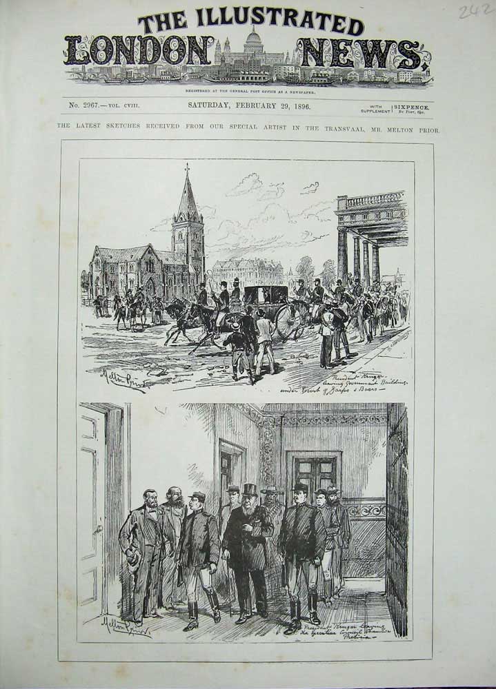 Old Antique Print 1896 Sketches Transvaal Melton Prior Church People War 19th