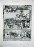 Old Antique Print 1896 Naval Activity Portsmouth Dockyard Ship Gibraltar 19th