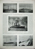 Original Old Antique Print 1896 Ship Gibraltar Havock George Thrush Revenge War