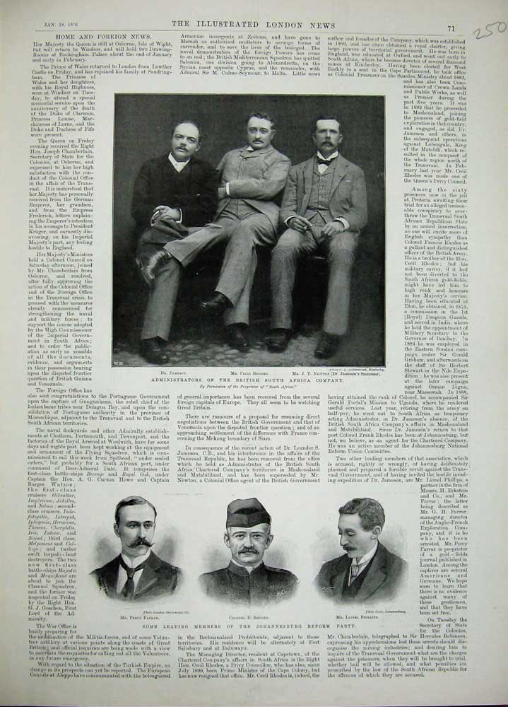Original Old Antique Print 1896 War Men Farrar Rhodes Phillips Jameson Newton