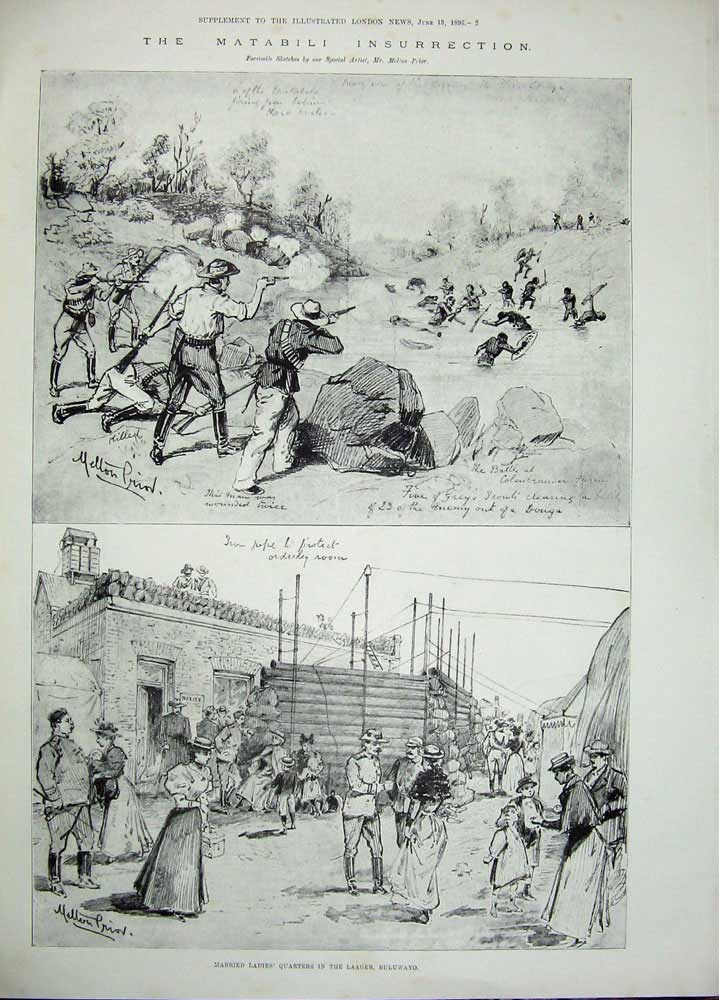 Old Antique Print 1896 Soudan Matabili War Battle Colenbrander Buluwayo 19th