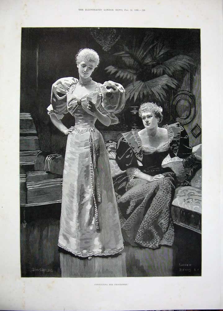 Old Antique Print 1896 Fox Crown Inn West Hill Highgate Theatre Ladies 19th