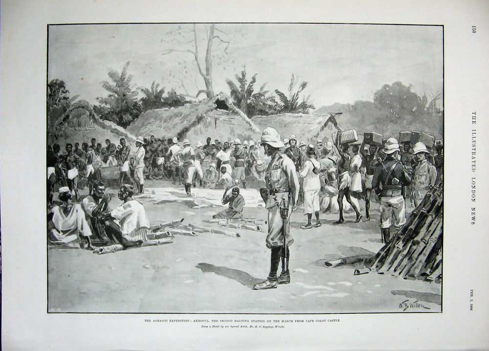 Old Antique Print 1896 Ashanti Expedition Rawson Cape Castle War Akroful 19th