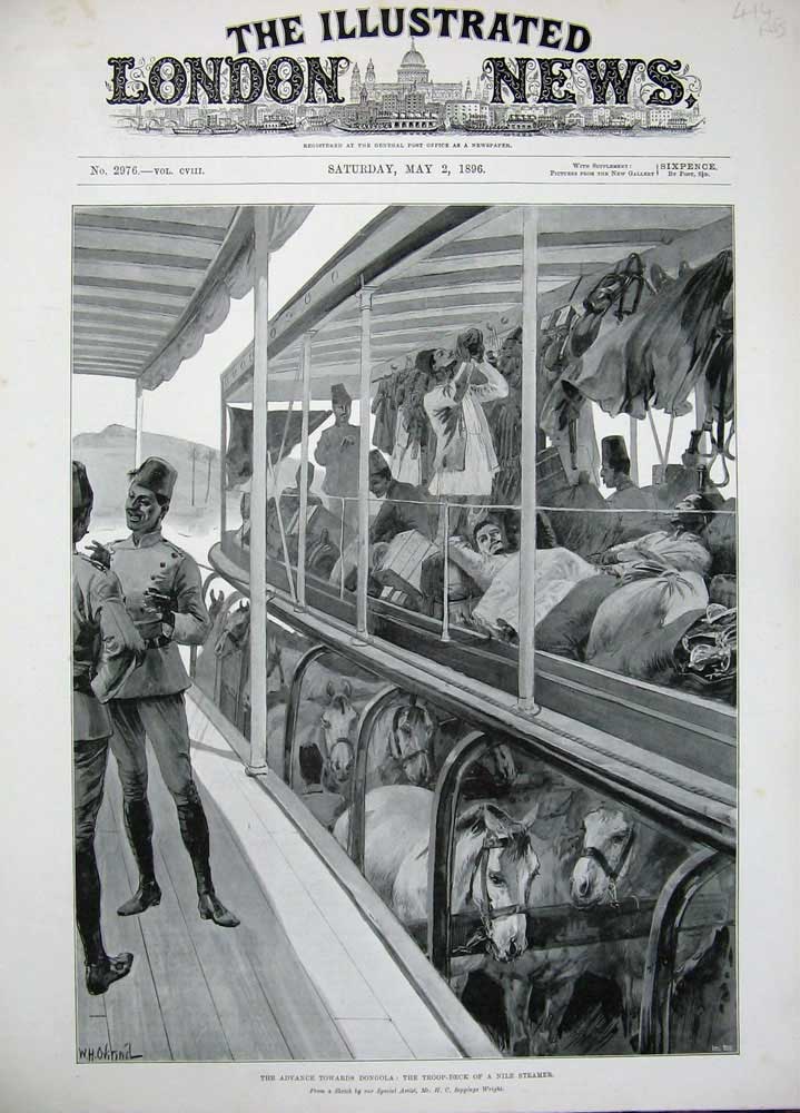 Original Old Antique Print 1896 Dongola War Nile Steamer Ship Soudanese Siers